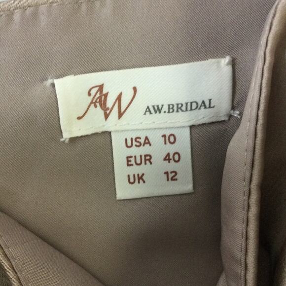 AW BRIDAL 10 L taupe Sahib satin wedding bridesmaid party maxi dress NEW B55 - Picture 9 of 10